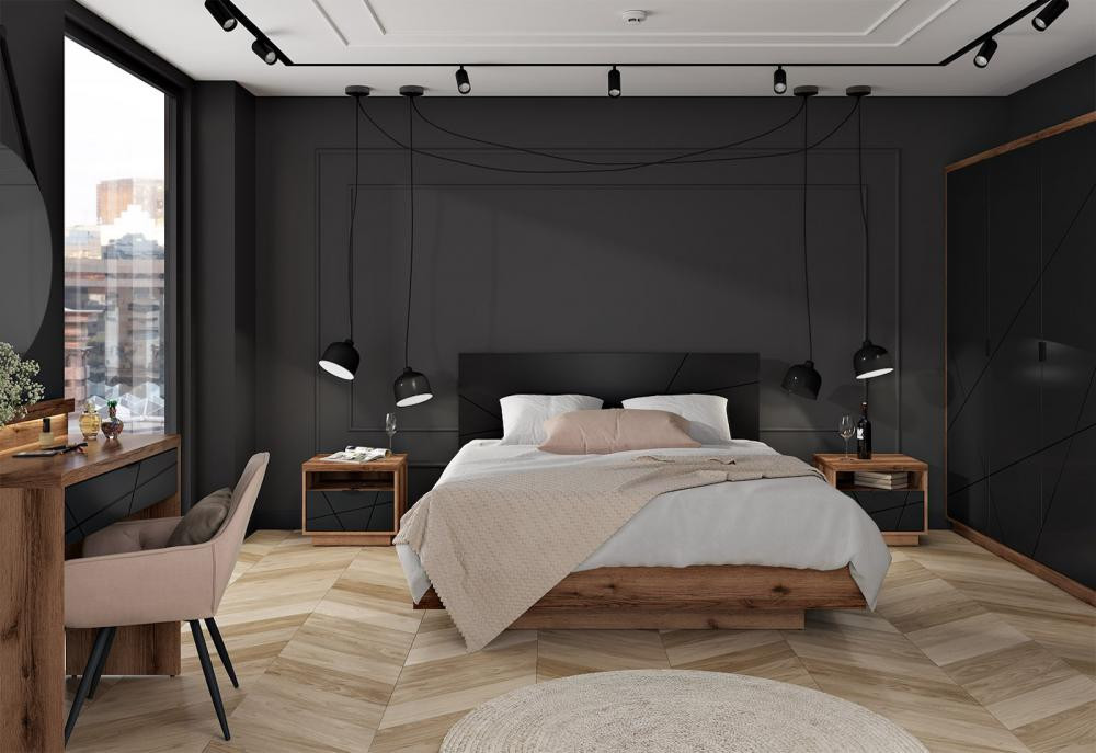 Forn delano tölgy elemes bútorcsalád – antracitszürke és sötét loft stílusú nappali bútor