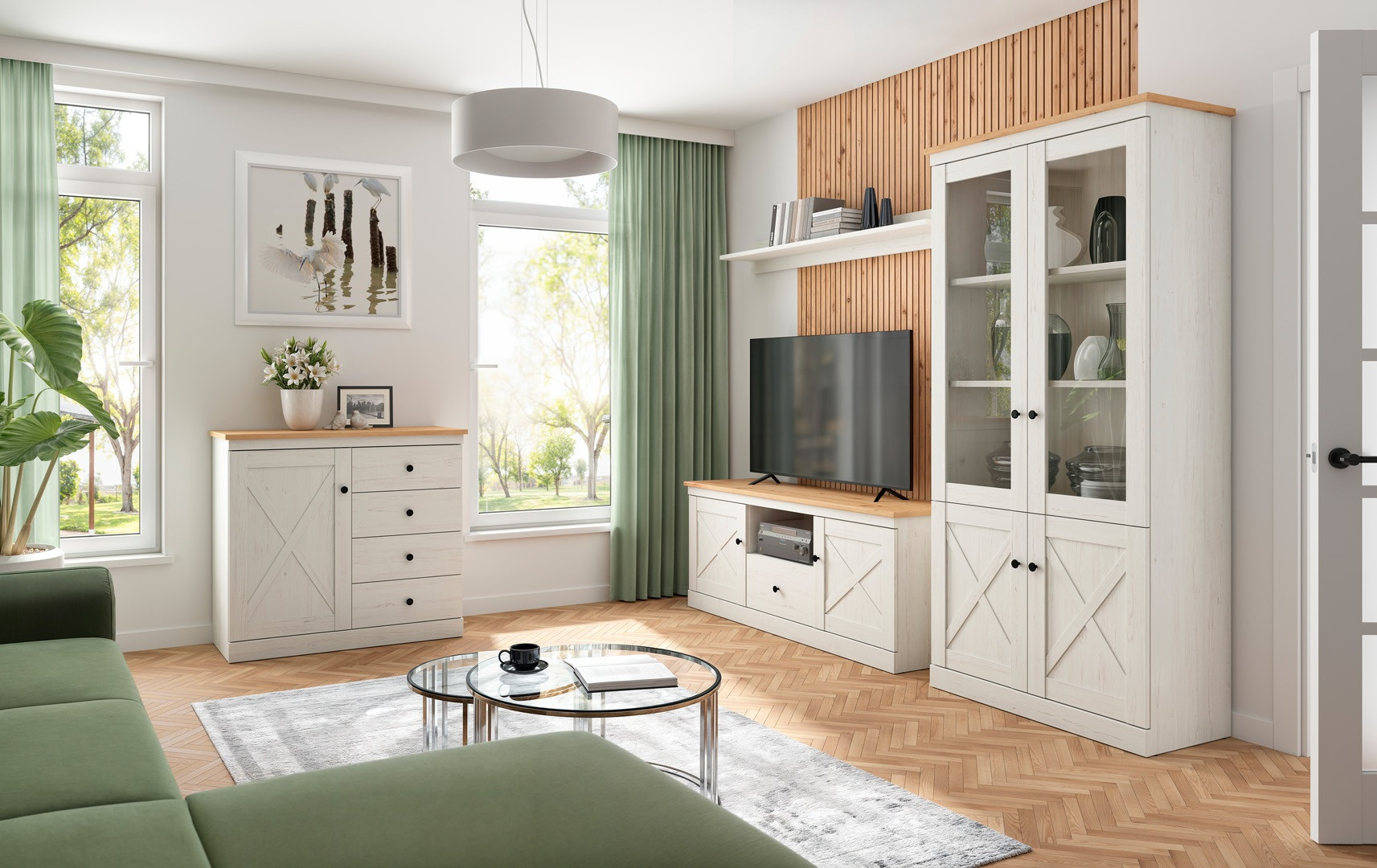 Frija elemes bútorcsalád – skandináv stílusú nappali bútor andersen fenyő és artisan tölgy színben