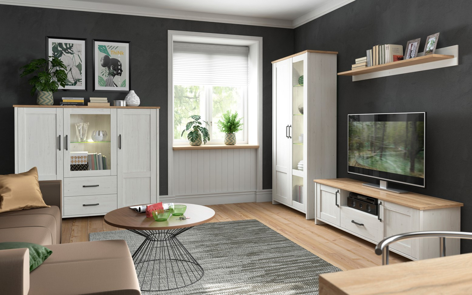 Loksa elemes bútorcsalád – skandináv stílusú nappali bútor andersen fenyő és grandson tölgy színben