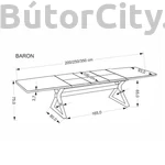 Kép 10/10 - BARON prémium bővíthető étkezőasztal, dió, fekete lábakkal (200–350 cm)