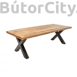 Kép 1/9 - IRON CRAFT 240 cm-es tömör mangófa étkezőasztal, X fém lábakkal, fix