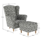 Kép 3/20 - füles fotel puffal, szövet patchwork N1, ASTRID