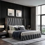 Kép 7/15 - Ágy ráccsal, 180x200, sötétszürke Velvet szövet, PENELOPE
