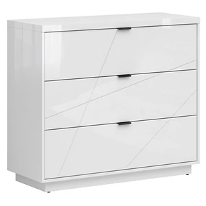Forn 3 fiókos komód (KOM3S) (fehér korpusz/magasfényű fehér font)