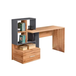 Grosso modern íróasztal polccal, fiókkal (antracit-wotan tölgy)