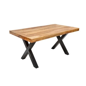 IRON CRAFT 160 cm-es tömör mangófa étkezőasztal, X fém lábakkal, fix