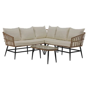 Kerti rattan szett, természetes/bézs/fekete, ARALY