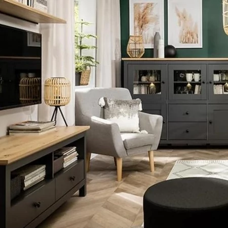 Hesen elemes bútorcsalád (grafit) (BRW) - nappali, hálószoba, étkező