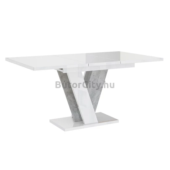 Artisan étkezőasztal, magasfényű fehér-beton (120-160*90)