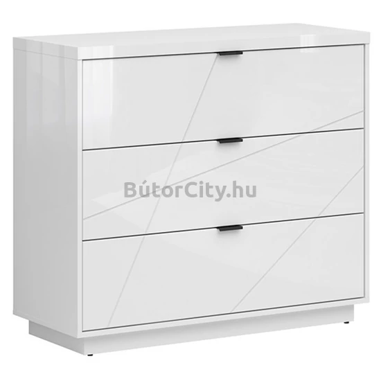 Forn 3 fiókos komód (KOM3S) (fehér korpusz/magasfényű fehér font)