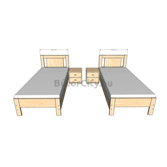 Janka ágykeret fix (90*200 cm) - praktikus szállodai kivitel + bordasor - tömör fenyőből, lakkozott