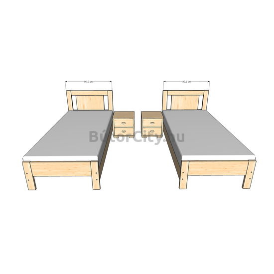Janka ágykeret fix (90*200 cm) - praktikus szállodai kivitel + bordasor - tömör fenyőből, lakkozott