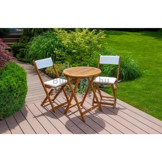 Trópusi akácfa balkon szett párnával, kerek asztallal (asztal + 2 db szék)