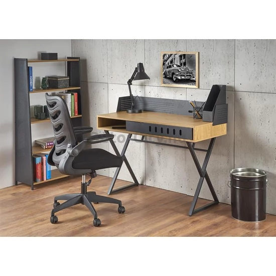 B43 íróasztal, szín: fekete/arany tölgy