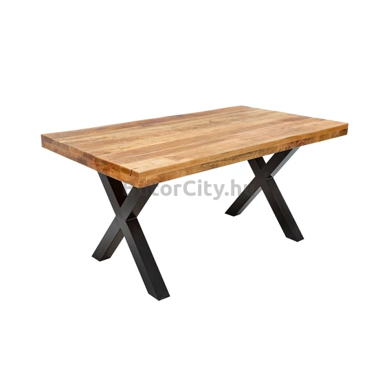IRON CRAFT 160 cm-es tömör mangófa étkezőasztal, X fém lábakkal, fix