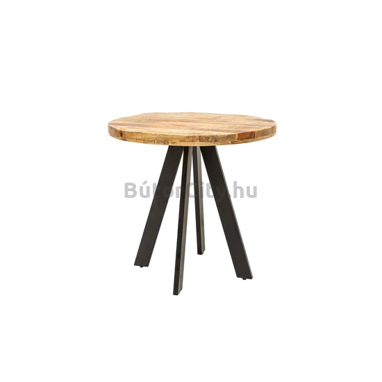 IRON CRAFT kerek étkezőasztal, Ø 80cm, tömör mangófa - fém