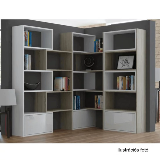 Többfunkciós könyvespolc, fehér/tölgy sonoma, ASTA