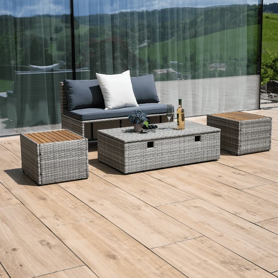 Kerti rattan szett, szürke/természetes/krémszínű, DEBRA