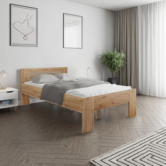 Ágy, 120x200, artisan tölgy, BASIS