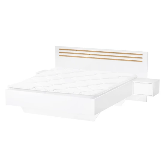 Ágy + 2x éjjeliszekrény, fehér/artisan tölgy, 160x200, FLORENS