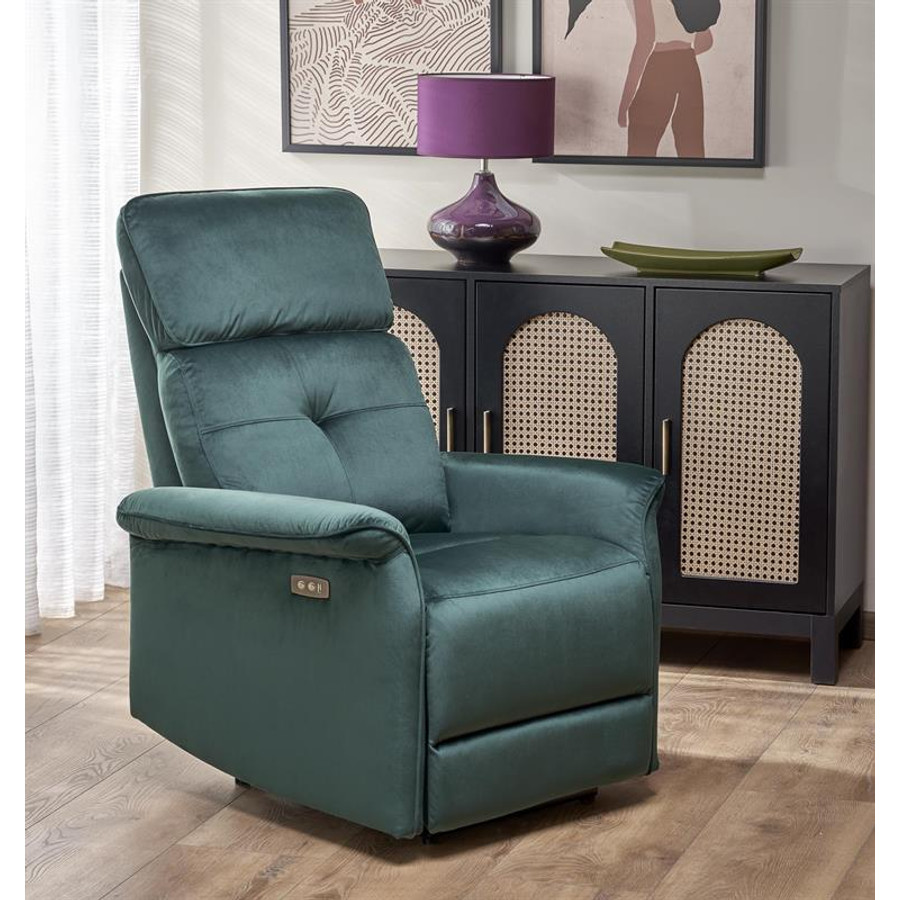 Semir elektromos relax fotel (smaragdzöld bársony)