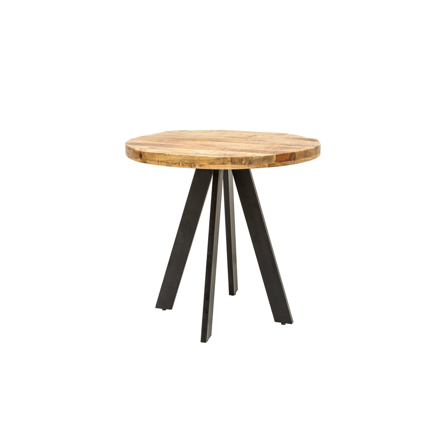 IRON CRAFT kerek étkezőasztal, Ø 80cm, tömör mangófa - fém